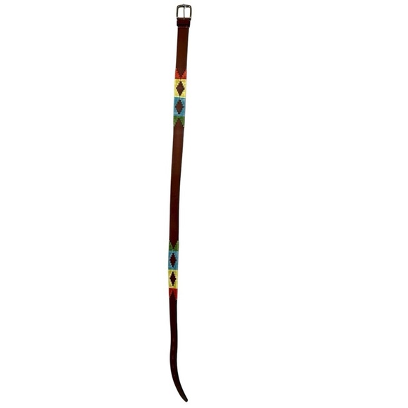 Gaucho Life Embroidered Multi Color Western Boho Cognac Leather Belt SIZE 40 main image 4